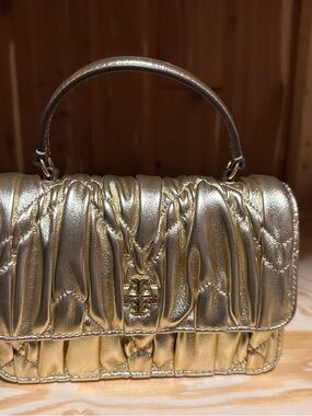 TORY BURCH Metallic Gold Quilted Top-Handle Women's Bag